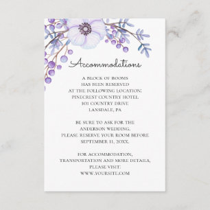 Floral wedding accommodations. Purple flowers Enclosure Card