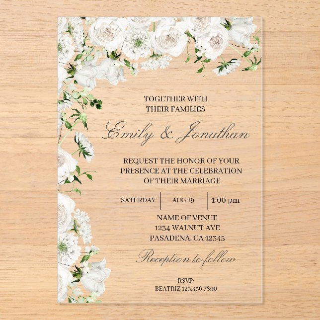 Floral wedding  acrylic invitations (Front)
