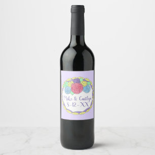 Floral Wedding Anniversary Bridal Shower Date Cake Wine Label
