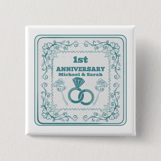 Floral wedding Anniversary Customizable year 2 Inch Square Button (Front)