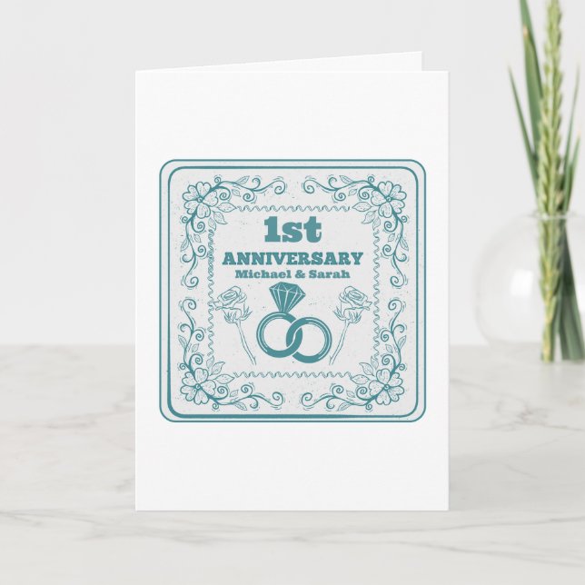 Floral wedding Anniversary Customizable year Card (Front)