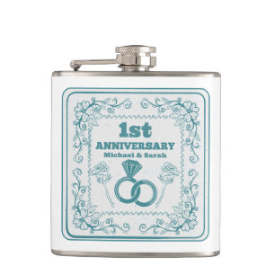 Floral wedding Anniversary Customizable year Hip Flask