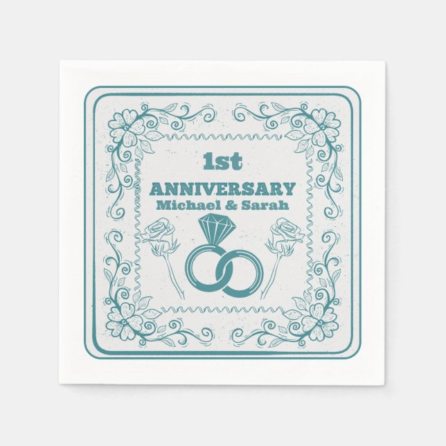 Floral wedding Anniversary Customizable year Napkin (Front)