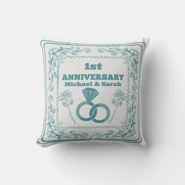 Floral wedding Anniversary Customizable year Throw Pillow (Front)