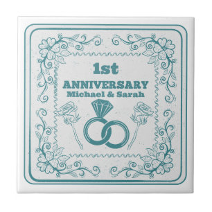 Floral wedding Anniversary Customizable year Tile