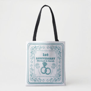 Floral wedding Anniversary Customizable year Tote Bag