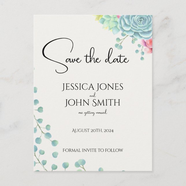 Floral wedding announcement botanical watercolor (Front)