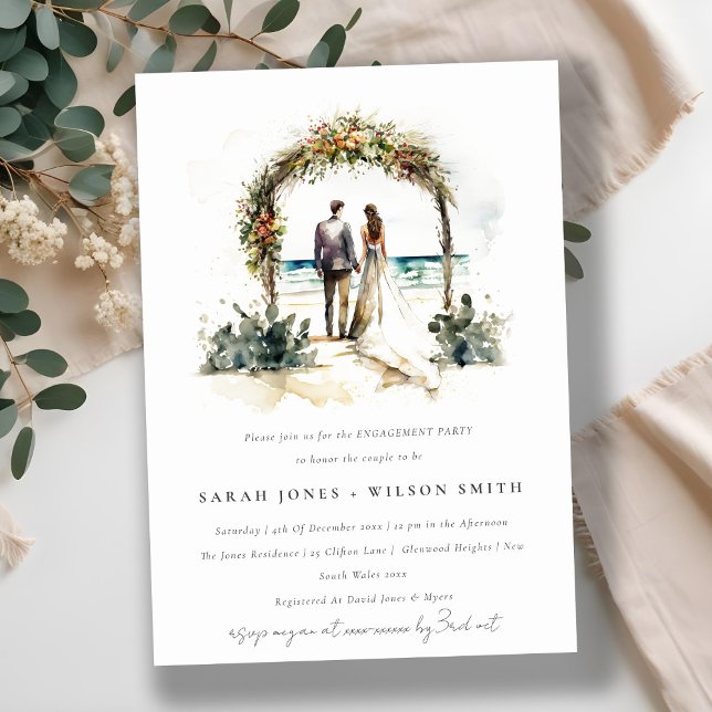 Floral Wedding Arch Beach Seascape Engagement Invitation (Creator Uploaded)