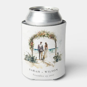 Floral Wedding Arch Coastal Beach Seascape Wedding Can Cooler
