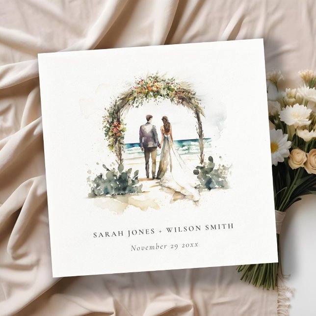 Floral Wedding Arch Coastal Beach Seascape Wedding Napkin (Creator Uploaded)
