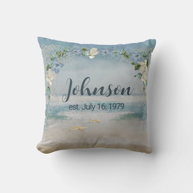 Floral Wedding Arch with Custom Name Throw Pillow (Front)
