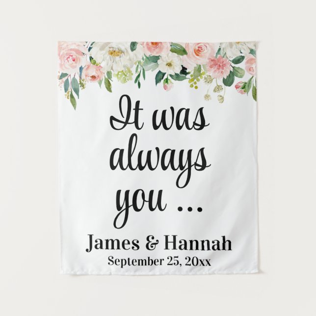 Floral Wedding Backdrop Reception Photo Booth Prop Tapestry (Front)