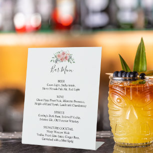 Floral Wedding Bar Menu Elegant Script Drink List Pedestal Sign