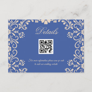 Floral Wedding Blue Qr code Details Enclosure Card