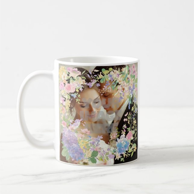 Floral Wedding Border Customizable Image Coffee Mug (Left)