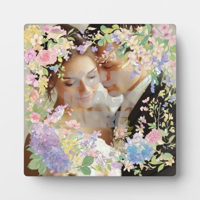 Floral Wedding Border Customizable Image Plaque (Front)