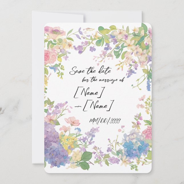 Floral Wedding Border Customizable Image Save The Date (Back)