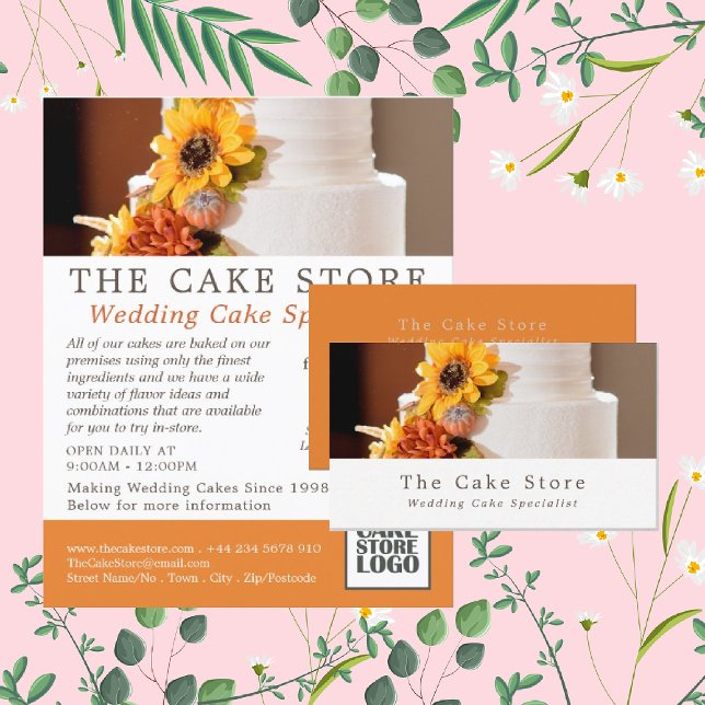 Floral Wedding Cake, Cakery/Cake Store Advertising Flyer (Creator Uploaded)