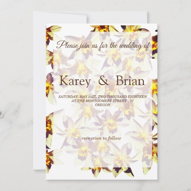 Floral Wedding Card, Yellow Daffodils Invitation (Front)