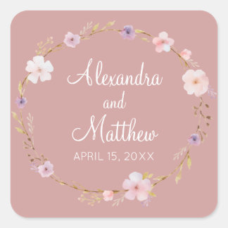 Floral Wedding Crown Square Sticker