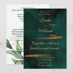 Floral Wedding Deep Sea Dark Green & Gold Holiday Card