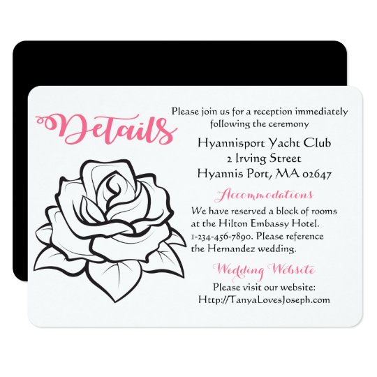 Floral Wedding Detail Black Pink Rose Flower Card