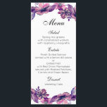 Floral wedding dinner menu Purple flower menu card<br><div class="desc">Matching items - https://goo.gl/nkHtsq ♥ You can change colour or size of font: click on the button "Customize" ♥ Suitable for birthday,  anniversary and any other party ♥ Contact me,  please,  if you need additional items.</div>