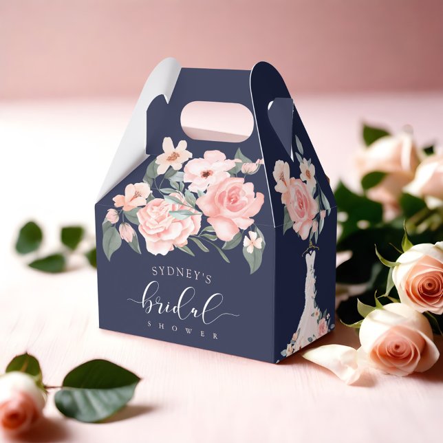 Floral Wedding Dress Navy Bridal Shower Favor Box (Floral Wedding Dress Navy Bridal Shower Favor Boxes)