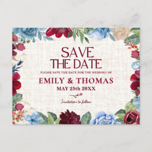 Floral Wedding, Elegant Burgundy Romantic Postcard