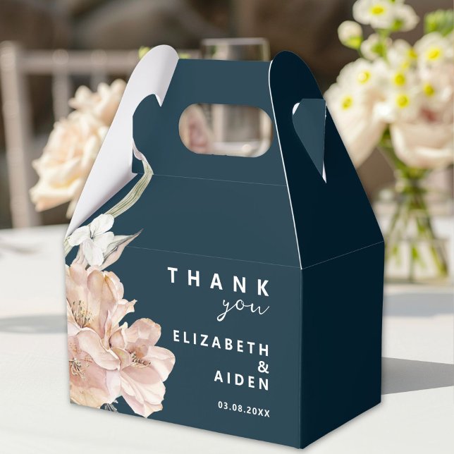 Floral Wedding  Favor Box (Personalized Floral Wedding Box with your Name & Date.)