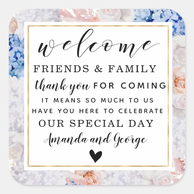 Floral Wedding favour personalized thank you Square Sticker (Front)