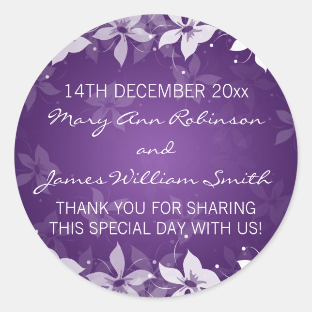 Floral Wedding Favour Tag Exotic Blooms Purple (Front)