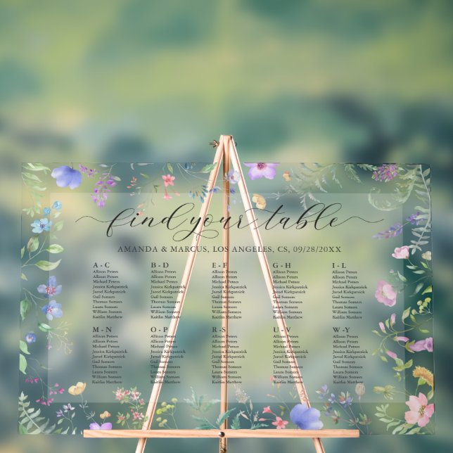 Floral Wedding Frame Seating Chart Alphabetized. (Neutral)