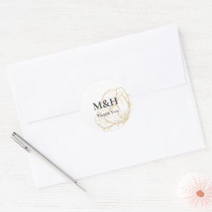 Floral Wedding Gold Flowers Monogram Thank You Classic Round Sticker