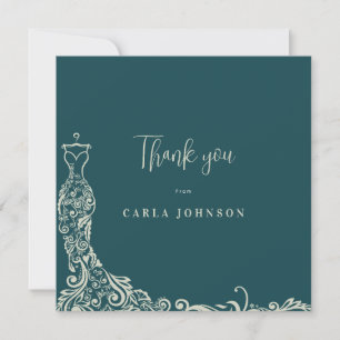 Floral wedding gown bridal shower  thank you card