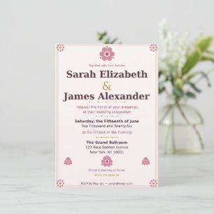  Floral Wedding Invitation Card — Pink & Gold Rose