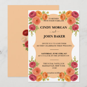 Floral Wedding Invitation Card - Ranunculus