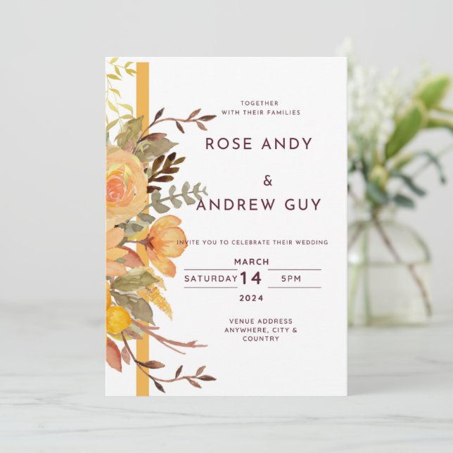Floral Wedding Invitation, Digital Invitation Card (Standing Front)