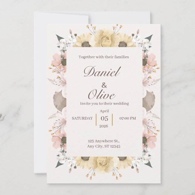 Floral Wedding Invitation Elegant Design (Front)