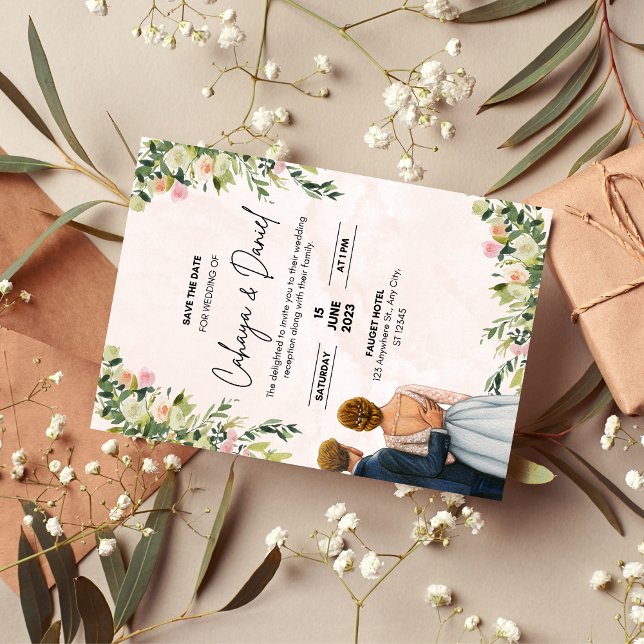 Floral Wedding Invitation | Elegant Watercolor  (simple wedding invitation, white and floral wedding card, zazzle wedding template, editable wedding )