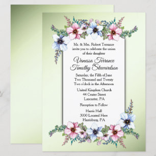 Floral Wedding Invitation Green