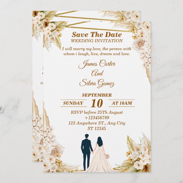 Floral Wedding Invitation – Modern invite card (Front/Back)