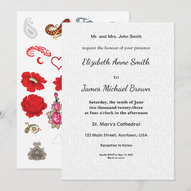 Floral Wedding Invitation Paisley Elegant Romantic (Front/Back)