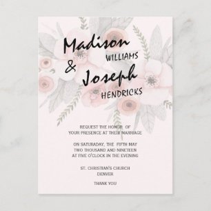 Floral wedding invitation postcards