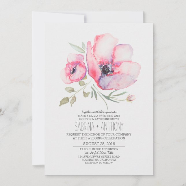 Floral Wedding Invitation - Watercolor Flowers (Front)