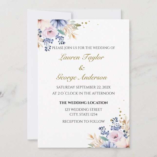 Floral wedding invitation, wedding invite (Front)