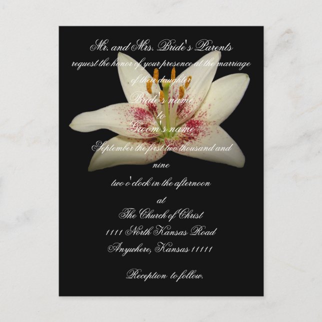 Floral Wedding invitation white lily (Front)