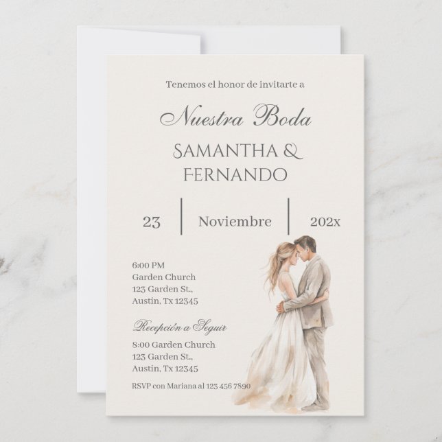 Floral Wedding invite in Spanish (Front)