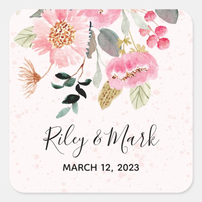 Floral Wedding Invite Sticker Envelope Seal E705 (Front)