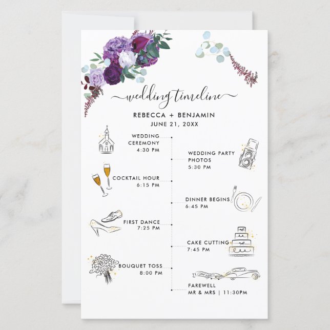 Floral Wedding Itinerary Program Card (Front)